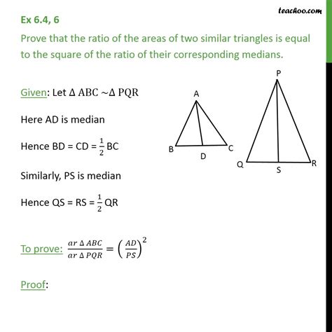 Question 6 Prove That Ratio Of Areas Of Two Similar Triangles