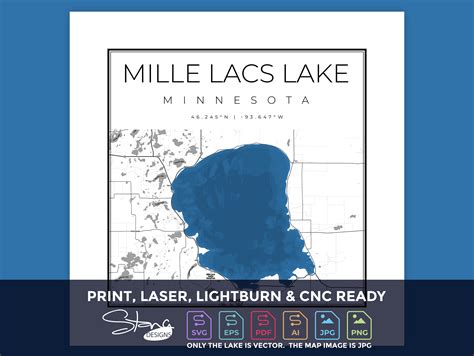 Mille Lacs Lake Mn Topographical Map Print Ready Wall Decor Multiple