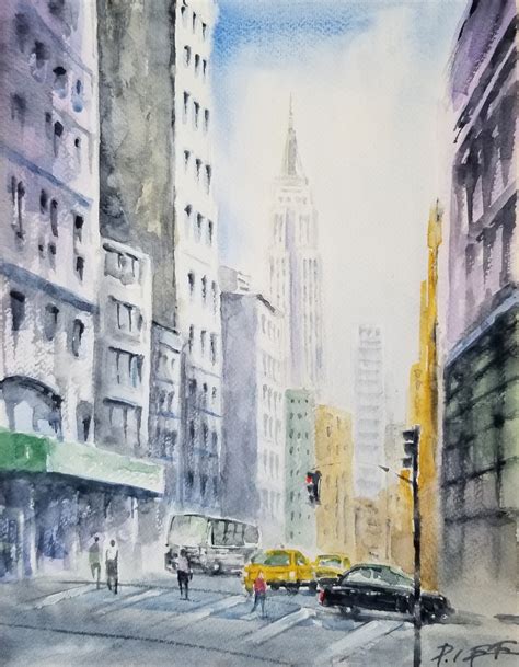 New York Landscape Painting, Original Watercolor 14 X 11 Title: nyc ...