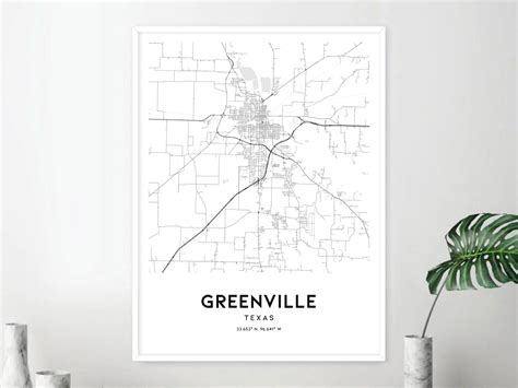 Greenville Map Print Greenville Map Poster Wall Art Tx City - Etsy