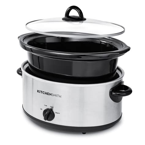 KitchenSmith by Bella 6QT Manual Slow Cooker, Brushed Stainless Steel ...