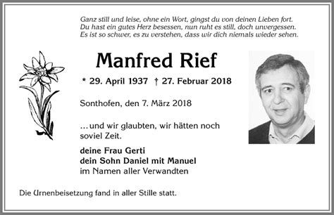 Traueranzeigen Von Manfred Rief Allg Uer Zeitung