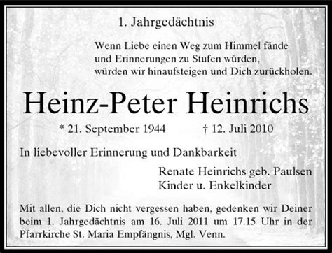 Alle Traueranzeigen für Heinz Peter Heinrichs trauer rp online de