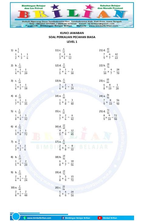 Kumpulan Soal Perkalian Pecahan Biasa Bimbel Brilian