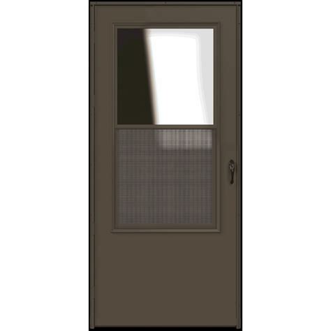 Larson Bismarck 32 In X 81 In Brown Mid View Self Storing Wood Core Storm Door With Matte Black