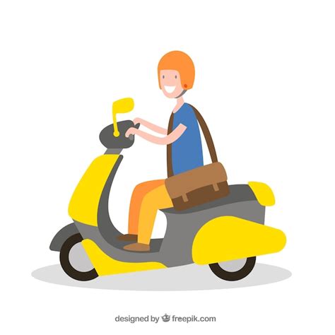 Joyeux Homme Avec Sac Sur Scooter Vecteur Gratuite