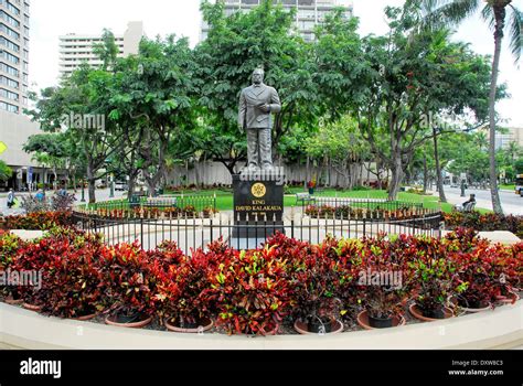 Statue Of King David Kalakaua In Waikiki Beach In Honolulu Island Of