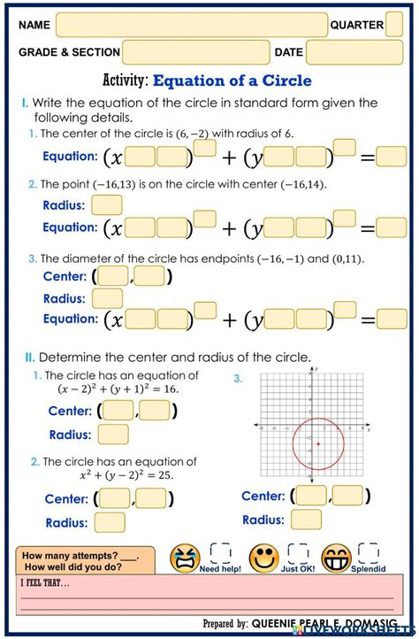 Equation Of A Circle Interactive Worksheet Live Worksheets