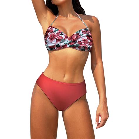 Xuapaodt Women High Waisted Bikini Front Swimsuits Lace Up Bikini Tops