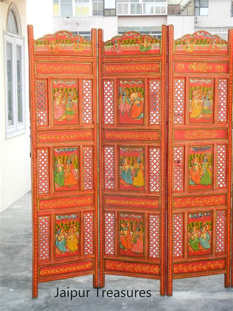 Wooden Indian Painted Screen, Room Divider, Partition Panel, Ethnic Traditional Indian Style ...