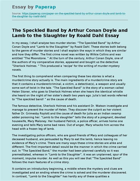 The Speckled Band By Arthur Conan Doyle And Lamb To The Slaughter By