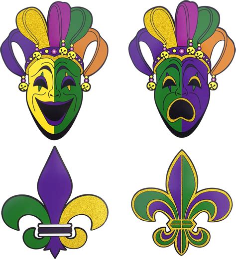 8pcs Large Comedy Tragedy Face Cutouts Fleur De Lis Mardi