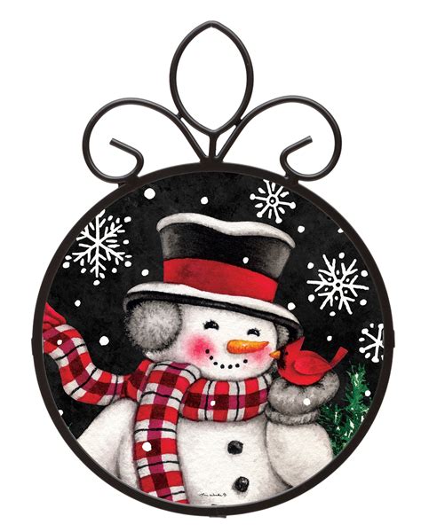 Snowman And Cardinal Suncatcher