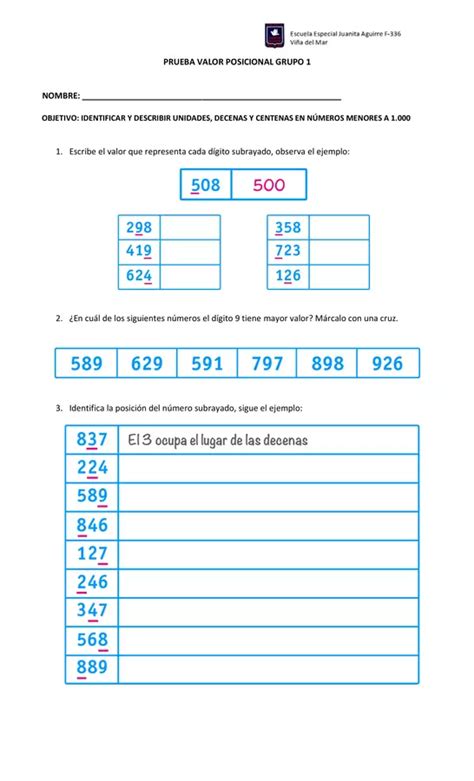 Valor Posicional De Unidades Decenas Y Centenas Profe Social