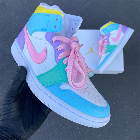 Pastel Jordan 1 Mid Custom Nike Jordans Sneakers B Street Shoes