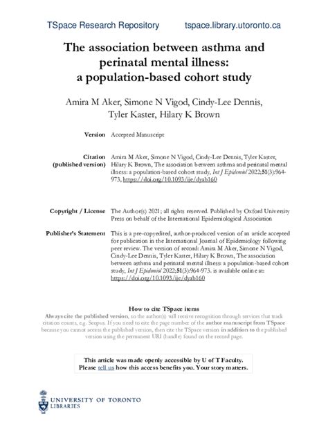 Fillable Online Tspace Library Utoronto The Association Between Asthma