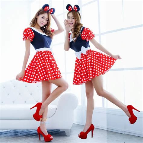 Lady Girls Minnie Mouse Cosplay Costume Fantasy Polka Dot Dress With