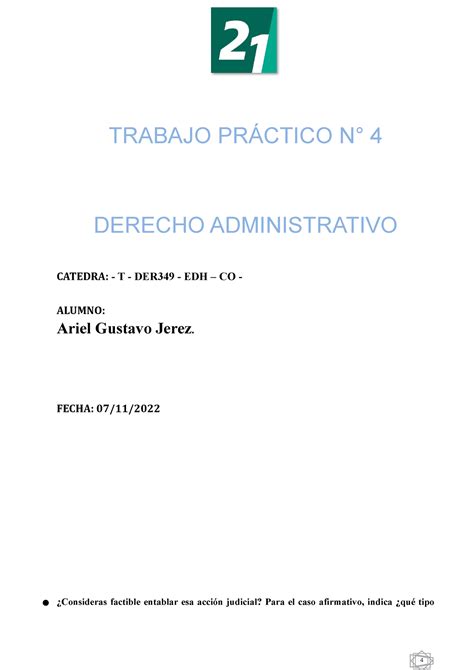 Trabajo Practico N 4 Derecho Administrativo TRABAJO PRÁCTICO N 4