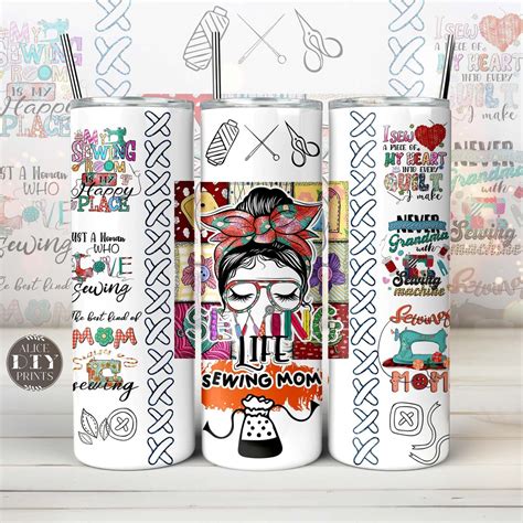 Sewing Mom Life 20oz Skinny Tumbler Wrap Png Sewing Craft Life Crafter