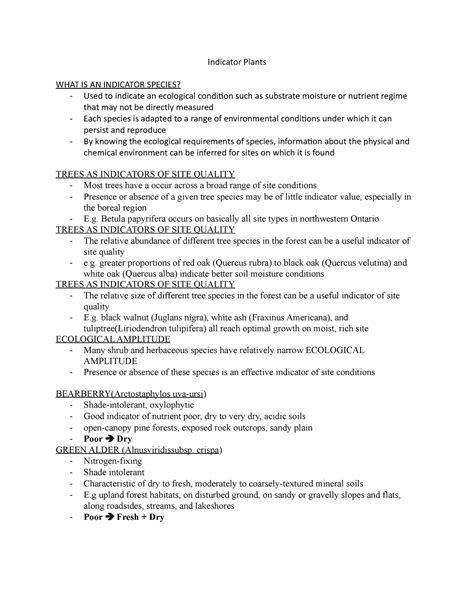 Indicator Plants - Lecture notes 7 - Indicator Plants WHAT IS AN ...