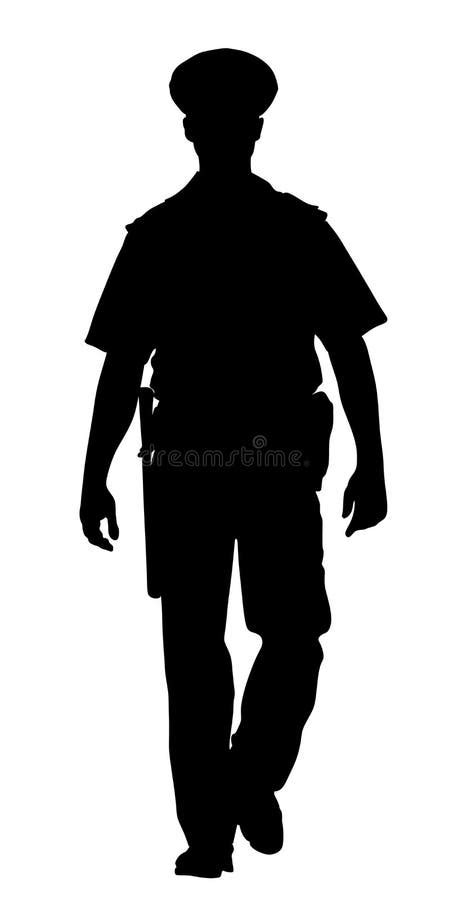 Policeman Officer On Duty Vector Silhouette Illustration Isolated On