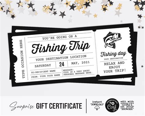 Surprise Fishing Trip Reveal Gift Voucher Certificate Ticket Template