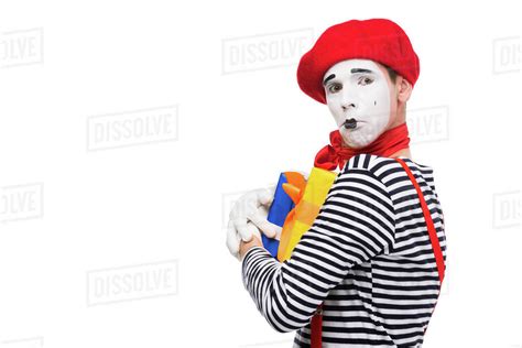 Upset Mime Holding T Boxes Isolated On White Stock Photo Dissolve