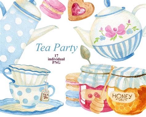 Watercolor Tea Party Clipart Tea Time Vintage Teapots Cups Etsy