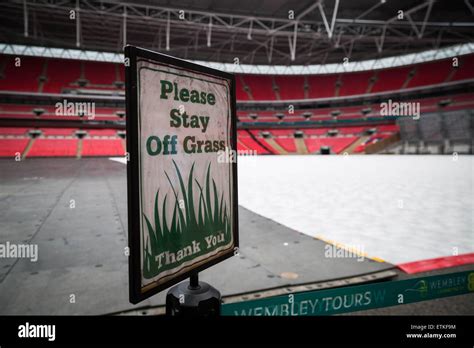 Wembley Stadium Interior With Keep Off Grass Sign Stock Photo Alamy