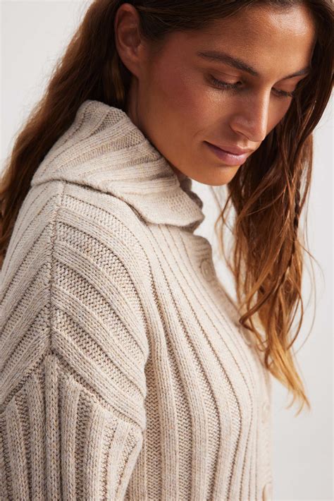 Button Detail Ribbed Knitted Sweater Beige Na Kd