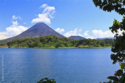 Arenal Volcano and Lake Vignette Stock Photo | Adobe Stock