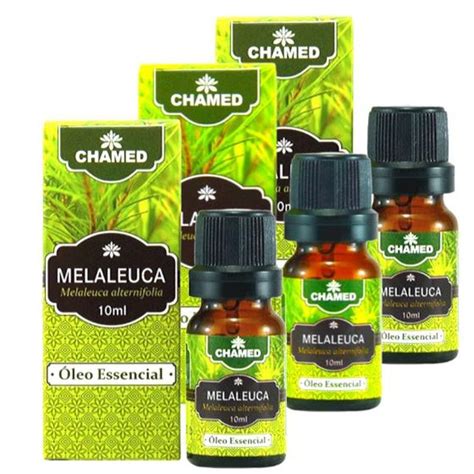 Óleo Essencial de Melaleuca Tea Tree 10ml CHAMED 100 Puro 3 Frascos