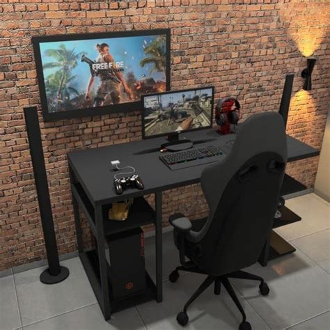 Mesa Gamer Escrivaninha Estilo Industrial Preto G Escorrega O Pre O