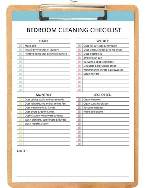 A Clipboard With The Words Bedroom Cleaning Checklist On It