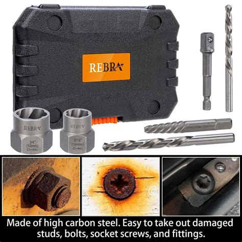 REBRA Screw Bolt Extractor Set And Left Hand Drill Bit Set With Hex