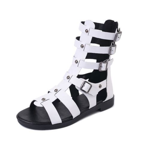 Womens Leather Gladiator Sandals Boots Platform Flats Buckle Black