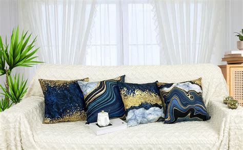 Decorative Pillow Covers Navy Blue And Gold Marble Throw Pillow Cover