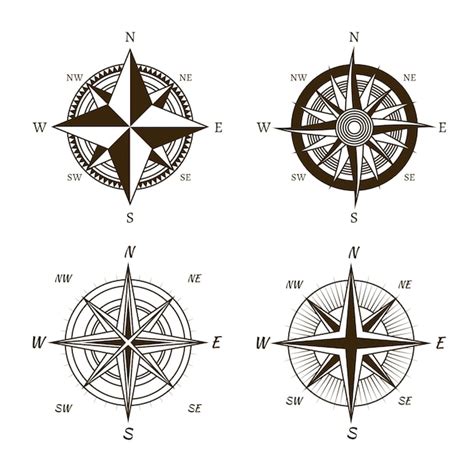 Symbole Kompass Windrose Handgezeichnet West Ost Und S D Nord