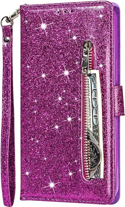 Samsung Galaxy A54 5g Case Zipper Pocket Glitter Bling Flip Shockproof Leather Folio Wallet Case