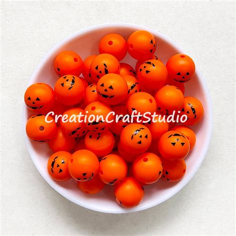 Jack O Lantern Silicone Beads 15mm Round Print Silicone Etsy