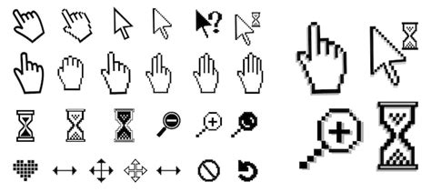 Pixel Muis Cursor Pictogrammenpixel Hand Aanwijzer Hand Pijl En