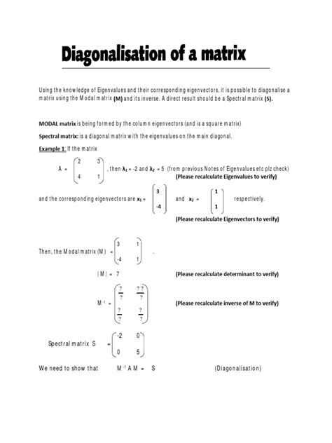 Diagonalisation of A Matrix Notes | PDF | Eigenvalues And Eigenvectors ...