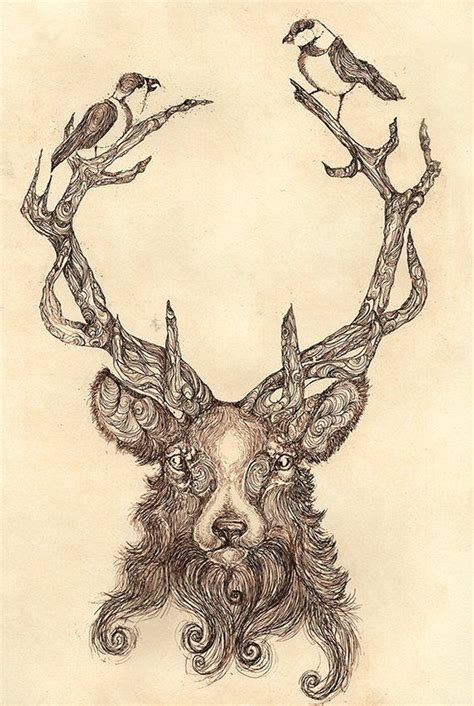 Original Etching Cernunnos Celtic Stag Stag Head Deer Fine