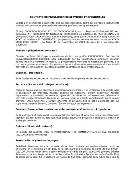 Modelo De Contrato De Prestación De Servicios Profesionales Inge