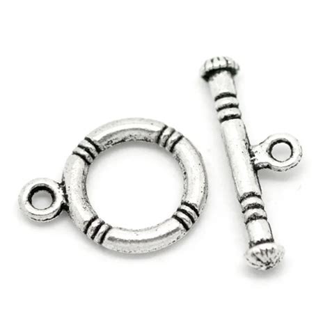 Wholesale Antique Silver Tone Round Toggle Clasps Fit Necklaces Bracelets Jewelry Making 16x12mm