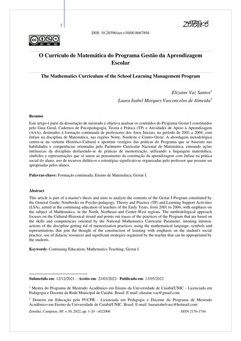 PDF O currículo de matemática do programa gestão da aprendizagem escolar