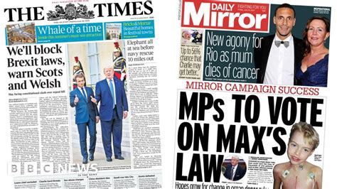 Newspaper Headlines Brexit Bill Revolt And Max S Law Vote BBC News