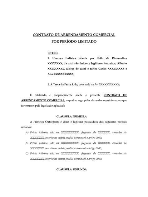 Contrato De Arrendamento Comercial Prazo Certo Governo