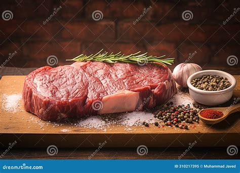 Savory Presentation Raw Beef Rib Eye Steak On A Wooden Butcher Board