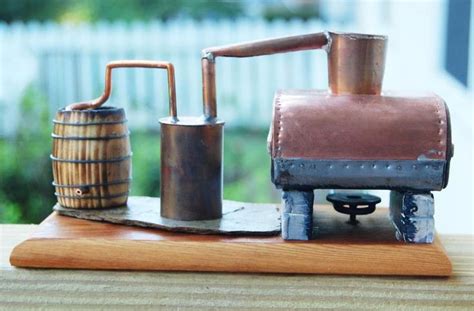 Small Copper Mountain Moonshine Submarine Pot Still Replica On Wood Base